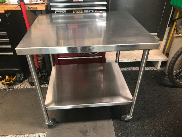 Prep stainless steel rolling table 35”x35” good shape in Other Business & Industrial in Calgary