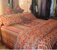 Orange and Taupe Colored Bedding Set