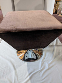 Retro Ottoman swivel chrome base trapezoid shape brown velveteen