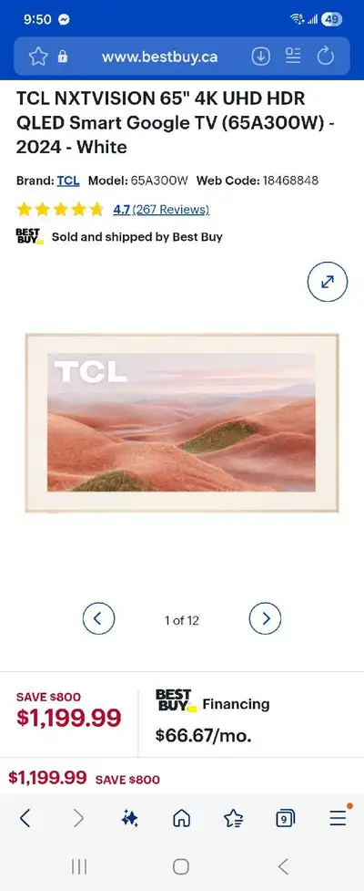 2024 TCL NXTVISION 65" 4K UHD HDR QLED Smart Google TV (65A300W), View more