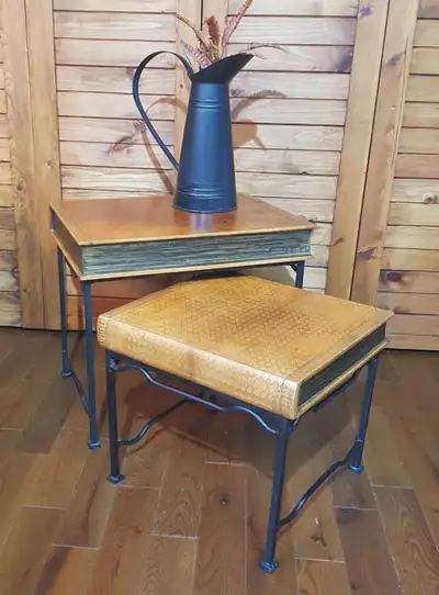 2 tables appoint Empilable bois cuire fer forgé, View more