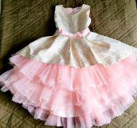 Party dress, girl 7-8 y.o., pink & gold, like new