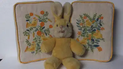 a sweet little bunny from Germany .he is yellow and has stitched black eyes and pink nose his nose s...