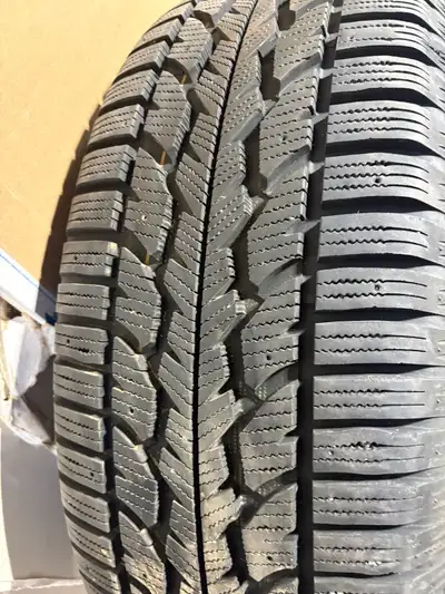 New price.Set of 4.Used one year .18 inch winter tires and aluminum black rims.Has TPMS installed .