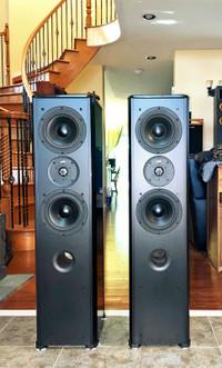 High End PSB Tower Speakers in High Gloss Black Stratus Silver