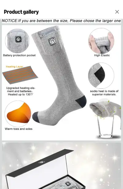 HEATED SOCKS SIZE MEDIUM BRAND NEW RETAILS WITH TAXES $100, View more