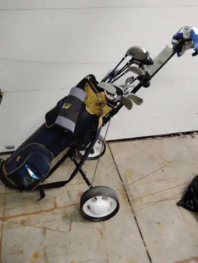 Golf clubs with bag and cart, View more