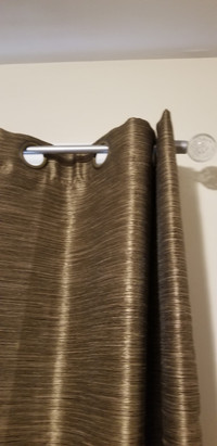 BROWN LINED DRAPES WITH ROD