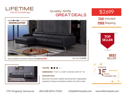 Top Grain Real Leather sectional with adjustable headrests, View more