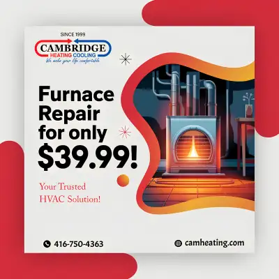 Furnace not working? Get it fixed for just $39.99! Cambridge Heating & Cooling offers professional,...