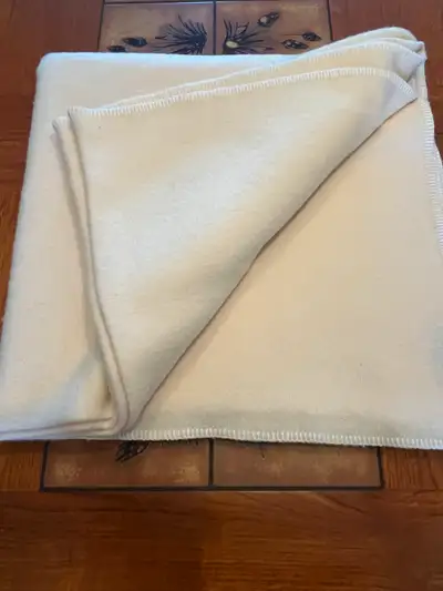 Faribault Beige 100% Lambswool Blanket 90" x 90" Made in USA, View more