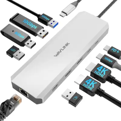 WAVLINK Laptop Docking Station, 10G USB-C Hub w Dual HDMI, 100W, View more