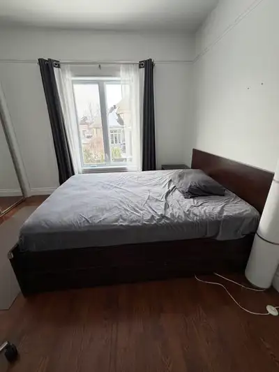 Queen Bed Set – Frame + Mattress + Nightstand + Lamp – $200, View more