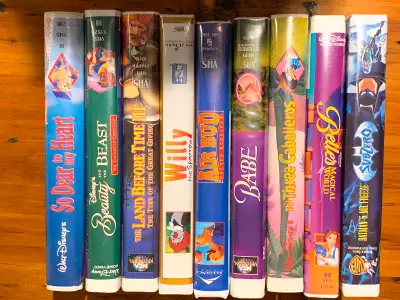 A variety of children and adult tapes including some Disney movies. There are 45 available selling f...