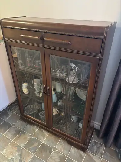 Antique Honderich Glass Bookcase - Slim Art Deco Cabinet, View more