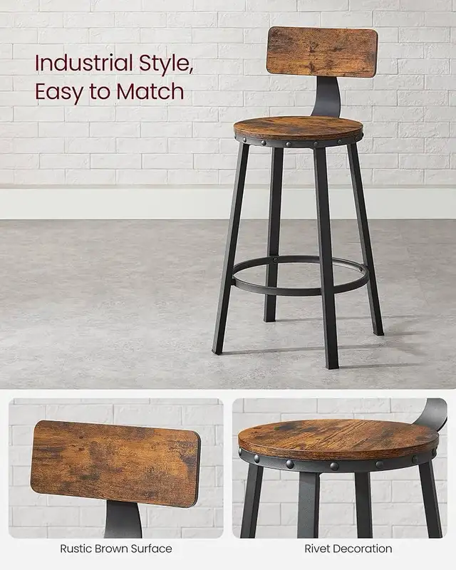 Counter Stools, Bar Chairs with Backrest, 24.6-Inch Tall Seat, R in Chairs & Recliners in Markham / York Region - Image 9