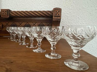 8 Cross and Olive Art Deco Crystal Brandy Shot Stem Glasses 8.5 