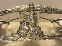 80s 90s 3 CANDLE CANDELABRA PEWTER Finish Lighthouse Seagulls