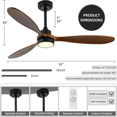 GESUM Ceiling Fan with Light, 52" Wood Ceiling Fan with Light Re, View more