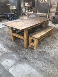 Outdoor harvest dining table with matching bench 850.00a
