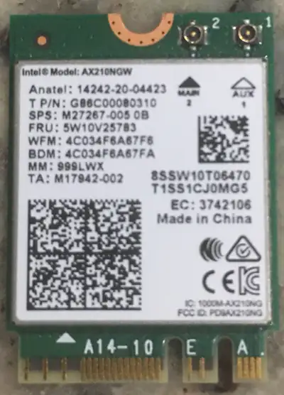 Intel® Triple Band Wireless AX 6E AX210 Gig+ M.2 Card, View more