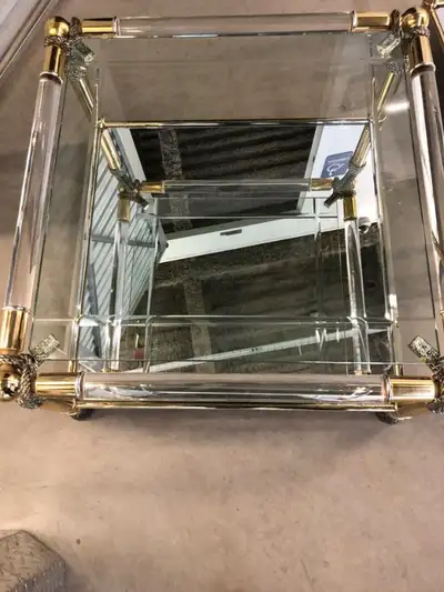 Rare 'Meubles Curvasa' Hollywood Regency Style Sculptural Lucite/Glass Square Coffee Table Rare Holl...