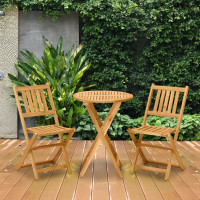  3 Piece Folding Patio Bistro Set Dining Table Set Table and 2 C