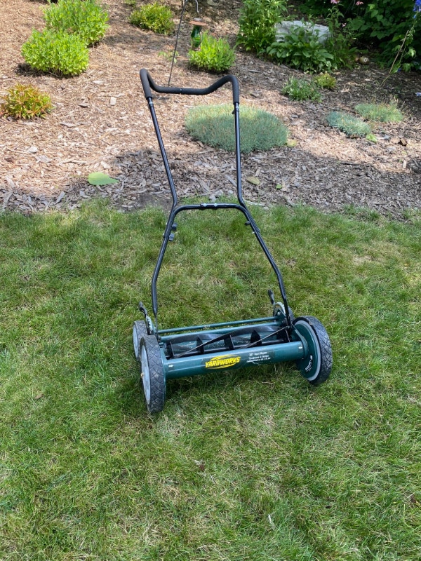 Manual lawn mower and electric weed wacker from Yardworks Lawnmowers