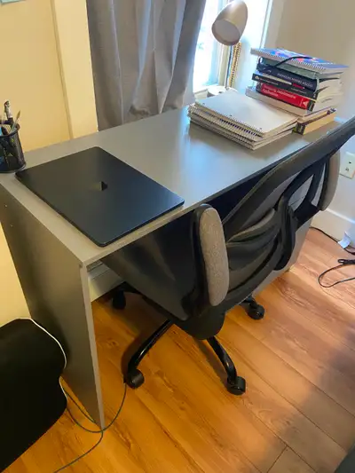 Study Desk + Drawer Pedestal + Ergonomic Chair — Grey Set | $125, View more