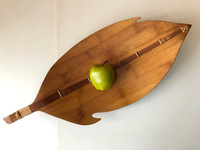 Vintage Genuine Bamboo Tray Leaf Bowl Handcrafted Wood Decor