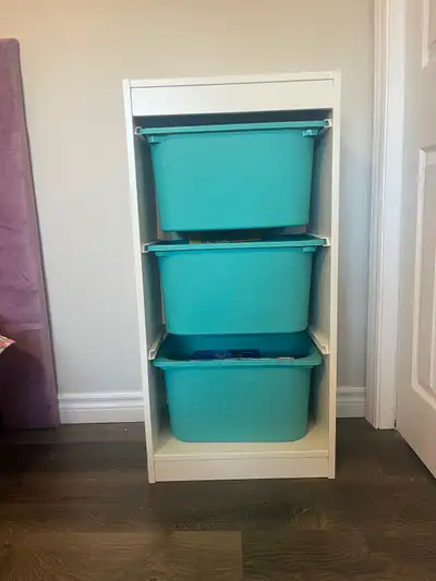TWO Ikea Trofast storage shelves with bins (total of SIX bins and TWO shelving units)