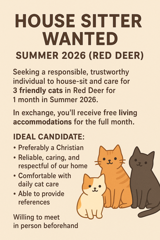 House Accomodation in Exchange for house/ cat sitter July 2026 in Other in Red Deer - Image 2