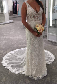 Galina Signature Illusion Plunging Bodice Lace Wedding Dress