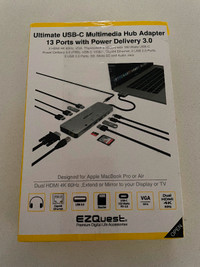 EZQuest USB-C Multimedia HUb Adapter with 13 ports- New
