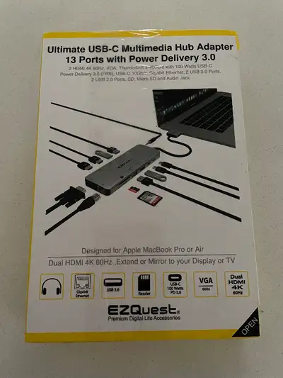 EZQuest USB-C Multimedia HUb Adapter with 13 ports- New, View more
