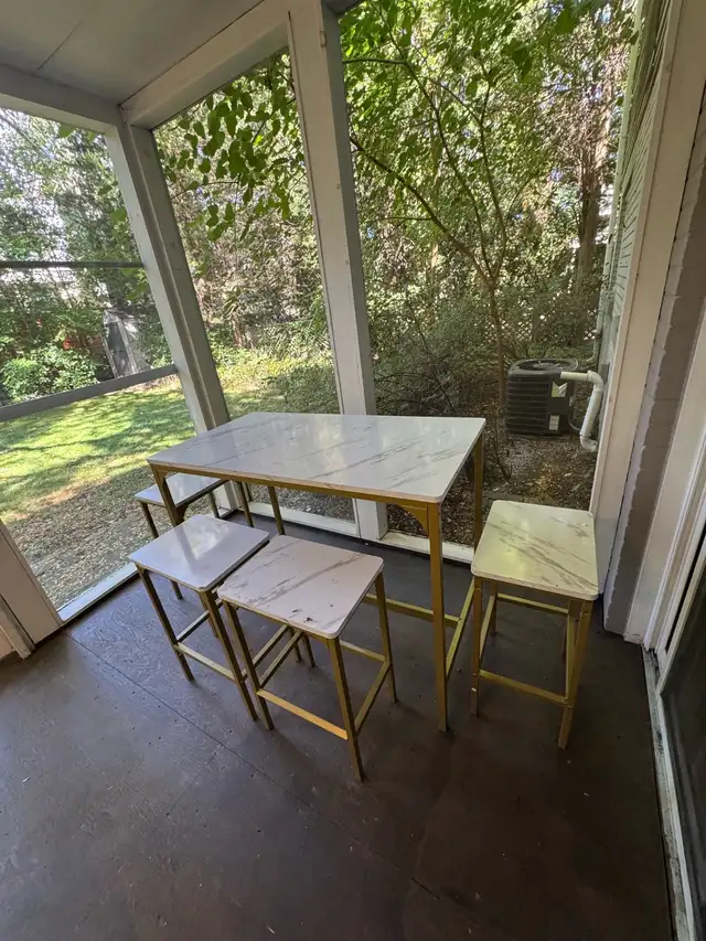 Faux Marble and Gold Bar Height Dining Set