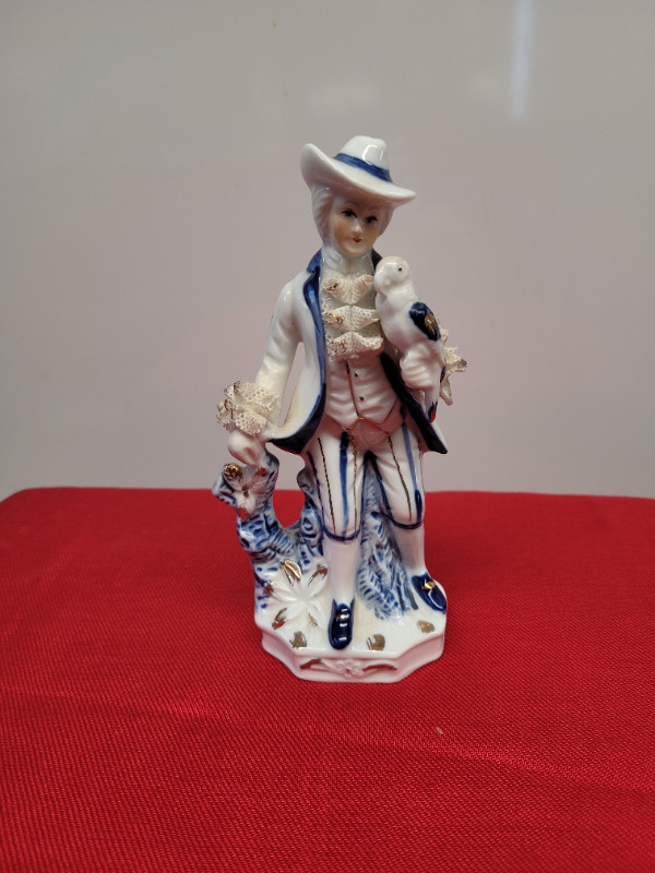 VTG Blue & White Victorian Gent with Parrot Figurine in Arts & Collectibles in Dartmouth