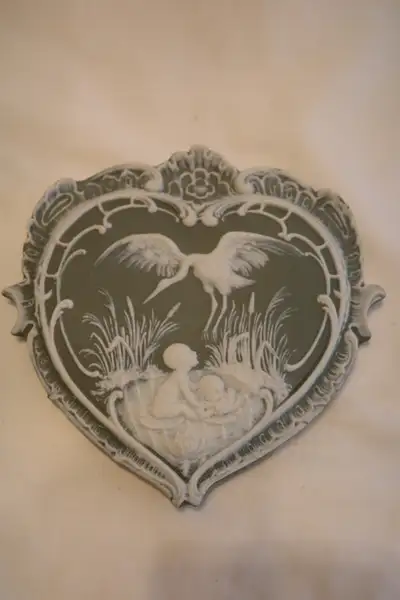 Vintage Bisque Porcelain Heart-Shaped Plaque, View more