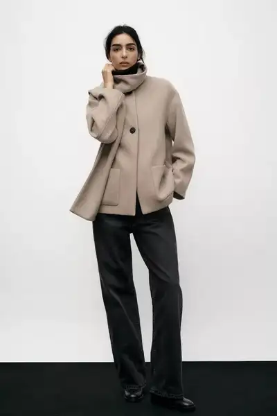 ZARA WOOL BLEND SCARF COAT In Navy, View more