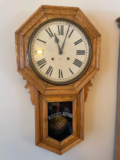 Vintage Antique Ansonia Wall Regulator Schoolhouse Clock, View more