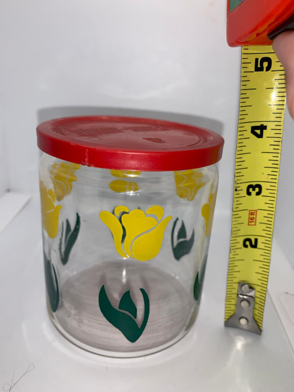 Vintage Kitchen Canister Jar - Yellow Tulips - HandiSaver in Kitchen & Dining Wares in Fredericton