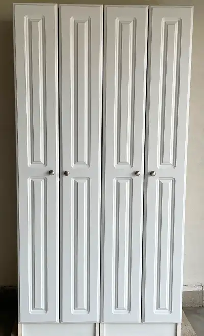 18"W x 72"H Laundry Pantry Cabinet with Two Doors, White with adjustable shelves and satin knobs. Us...