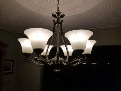 Hanging lamp with 6 lights 27 inches total diameter Comes from DVI Lighting Model : DVP 7426PW Looks...