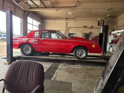 81 Buick bracket race car. Fiberglass front clip and hood, lexan windows except rear windows, 489 BB...