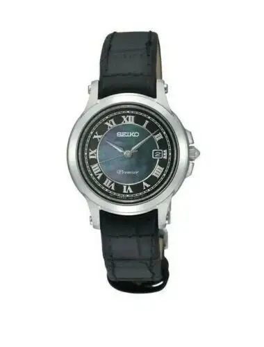 Seiko Womens Premier Quartz Black Leather & Dial Watch SXDE05P1, View more