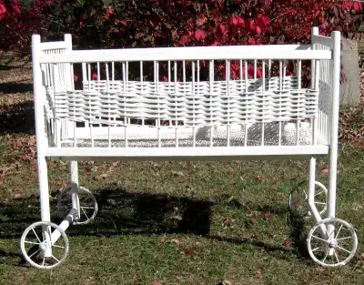 Antique Wicker Crib with Wheels, View more