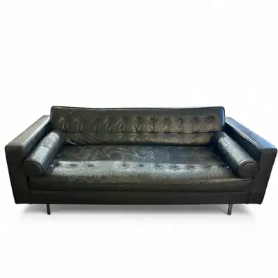 Charcoal Faux Leather Couch – $50 (Priced to Sell!) Delivery available upon request. Width: 87.5” Th...
