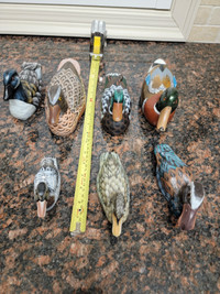 Assortment of 9 Hand Painted Ceramic and Carved Wooden Ducks