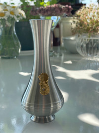 Vase - Pewter Bud Vase with Singapore Merlion Lion