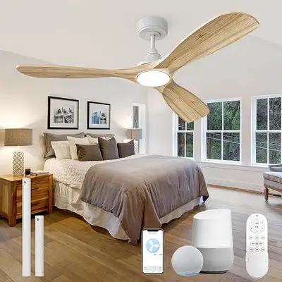 60 Inch Ceiling Fan with Lights, Solid Wood Blades Smart Ceiling, View more